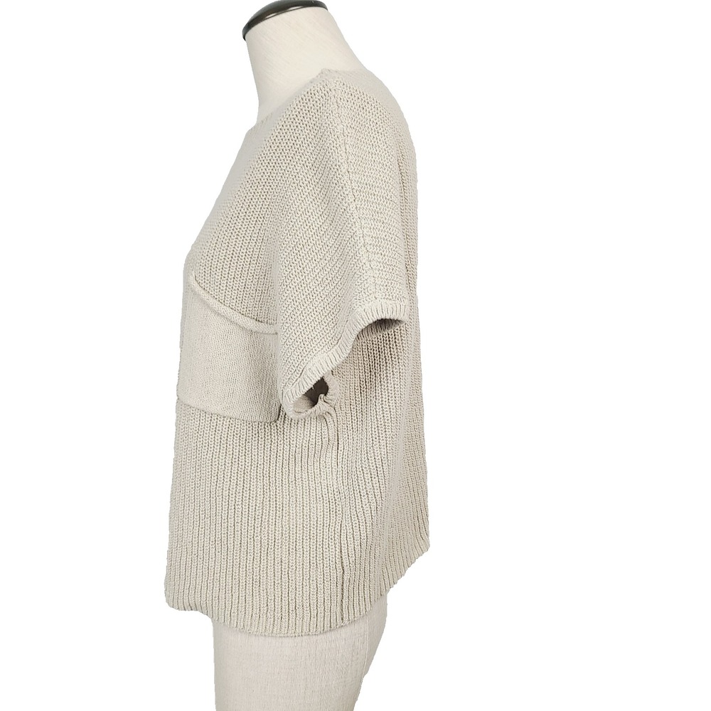 Free People Beach Freya Sweater Beige Cotton Short Sleeve Patch Pocket Top L - Picture 3 of 9